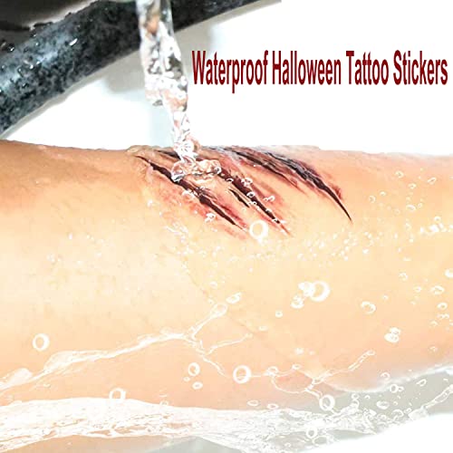 Halloween Zombie Cicatrices Tatuajes Pegatinas,30 Hojas Tatuaje Cicatrices Herida Sangre Pegatinas,Realista Horror Tatuaje temporal,para el Partido de Halloween Prop y Cosplay