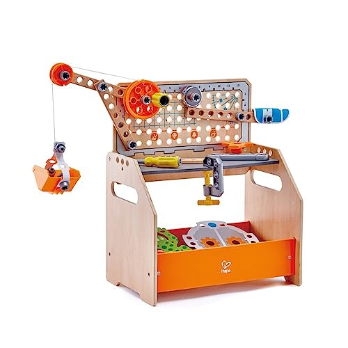 Hape E3028 Junior Inventor Discovery Scientific Workbench, Portable Wooden Workbench - 10 Experiments