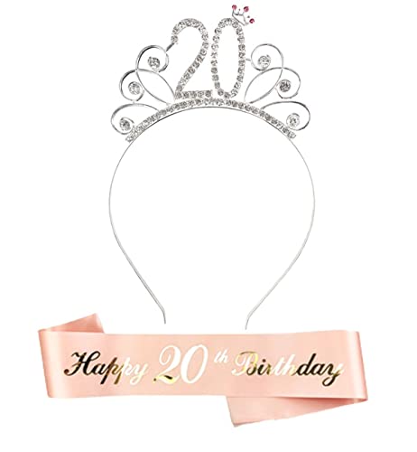 HCRXVV Juego de 20 coronas de cumpleaños, para despedida de soltera de 20 años, decoración de cumpleaños, coronas de cristal, accesorios para el pelo, oro rosa, regalo para cumpleaños, niñas