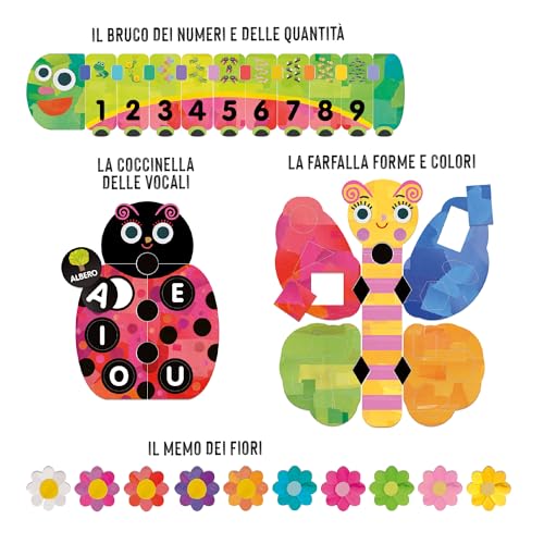 Headu Mis Primeros Juegos educativos números vocales Formas Colores y Memoria It57410 Juego Educativo ecológico para niños 3-6 años Made in Italy