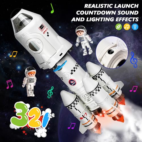 Herenear Cohete Espacial Juguete, Cohete Juguete para Niños de 6 7 8 9 10 11 12 Años, 5 En 1 Espacio Exploración Juego de Roles Juguetes con Astronautas y Lámpara de Proyección