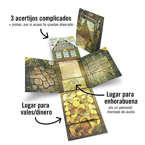 Hidden Games - Tarjeta Rompecabezas - Las BÚSQUEDA del Tesoro - Española - Tarjeta de felicitación, Tarjeta Escape Room, Tarjeta Regalo, Regalo de Dinero