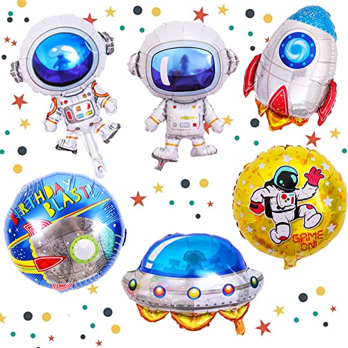 Hilloly Globo Cohete Astronauta,6 Piezas Globo Espacial Astronauta,Juego de Globos Espaciales,Globo de Lámina Espacial Dibujos Animados Globos Decoraciones para Fiestas de Cumpleaños