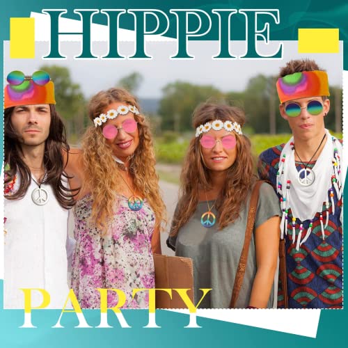 Hippie Costume Set,Collar y Pendientes Signo de La Paz, Gafas de Sol, Flores y Diadema Hippie Colorida,Accesorios Hippies,Accesorios de Vestir Hippie Retro de Los Años 60, 70, Suministros de Fiesta