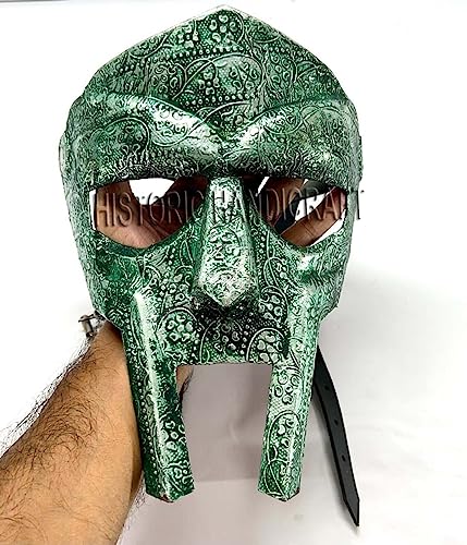 HISTORIC HANDICRAFT Armor - Máscara facial de gladiador MF Doom Medieval Re-Enactment Viking, verde antiguo, máscara de armadura estándar hecha a mano de acero para
