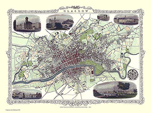 History Portal Edición Limitada 1000 Piezas Puzle Rompecabezas -Mapa del Glasgow Escocia 1851 por John Tallis