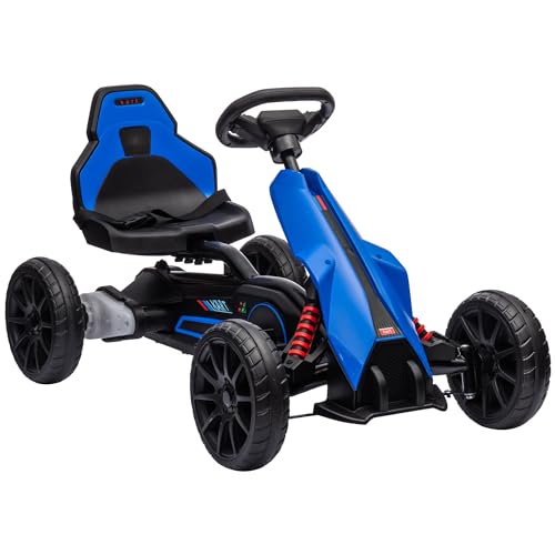 HOMCOM Go Kart Coche Eléctrico para Niños de 3 a 8 Años Kart con Batería 12V Velocidad Ajustable 3-5 km/h y Cinturón de Seguridad Carga 30 kg para Exterior 100x58x58,5 cm Azul