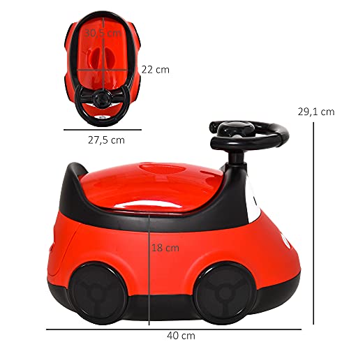 HOMCOM Orinal para Bebé de 6-36 Meses WC Aprendizaje Entrenamiento Portátil en Forma de Automóvil con Tapa y Volante Fácil de Limpiar Carga 50 kg 40x27,5x29,1 cm Rojo
