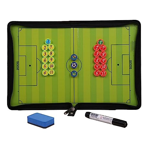 Homeriy Tablero de tácticas de fútbol plegable con cremallera, portapapeles de fútbol con tiempo y silbatos
