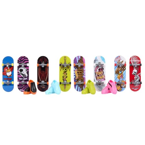 Hot Wheels 8 Tablas de skate con 4 pares de zapatillas para dedos, monopatín de juguete, +5 años (Mattel HMY19)