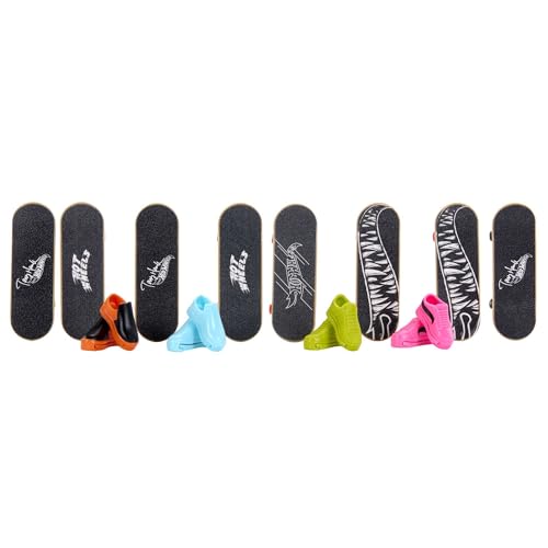 Hot Wheels 8 Tablas de skate con 4 pares de zapatillas para dedos, monopatín de juguete, +5 años (Mattel HMY19)