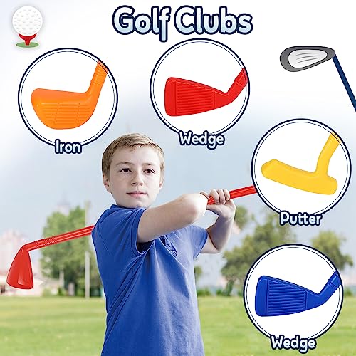 HYAKIDS Juegos de Golf para Niños, Mini Golf con 4 Palos de Golf, 8 Pelota de Golf, Carro de Golf, Hoyos de Práctica y Tees, Juguete Golf Set Regalo para Niña Niño 3 Años