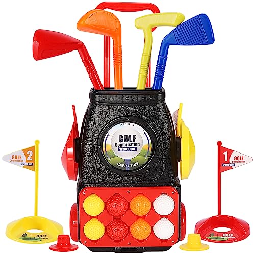 HYAKIDS Juegos de Golf para Niños, Mini Golf con 4 Palos de Golf, 8 Pelota de Golf, Carro de Golf, Hoyos de Práctica y Tees, Juguete Golf Set Regalo para Niña Niño 3 Años