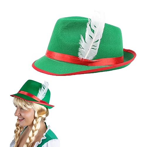 I LOVE FANCY DRESS LTD Sombrero DE BAVARO Verde para Adulto Accesorio DE Disfraz DE BAVARIO para Adulto Sombrero con Faja ROJA Y Pluma Blanca Fiestas DE Oktoberfest (1 Unidad)