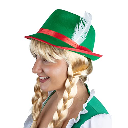 I LOVE FANCY DRESS LTD Sombrero DE BAVARO Verde para Adulto Accesorio DE Disfraz DE BAVARIO para Adulto Sombrero con Faja ROJA Y Pluma Blanca Fiestas DE Oktoberfest (1 Unidad)
