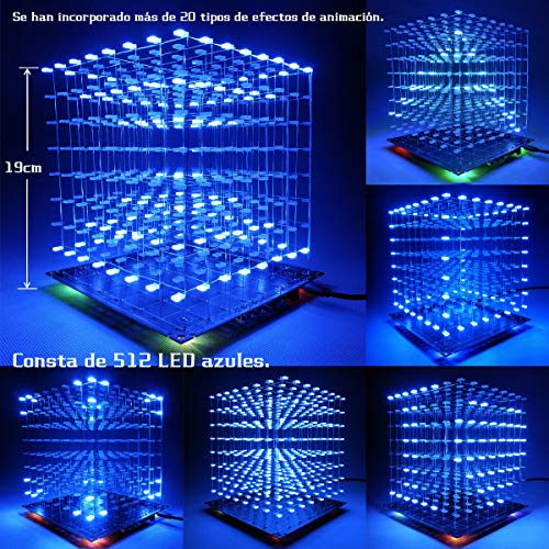 iCubeSmart 3D Led Cube Kit Diy Soldering Project 8x8x8 Led Light Cube Diy Kits electrónicos Kit de aprendizaje de soldadura programable (3D8S-BLUE)