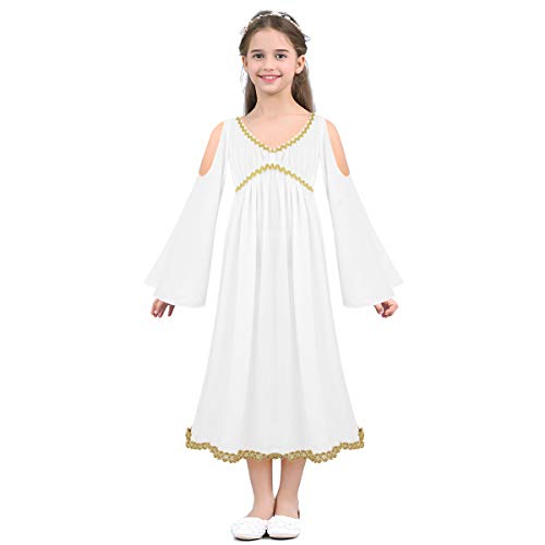 IEFIEL Disfraz de Diosa Griega Atenea para Niña Vestido Blanco de Princesa Medieval Disfraz de Diosa Romana Costume Fiesta Disfraz Infantil 2-16 Años Blanco 8-10 años