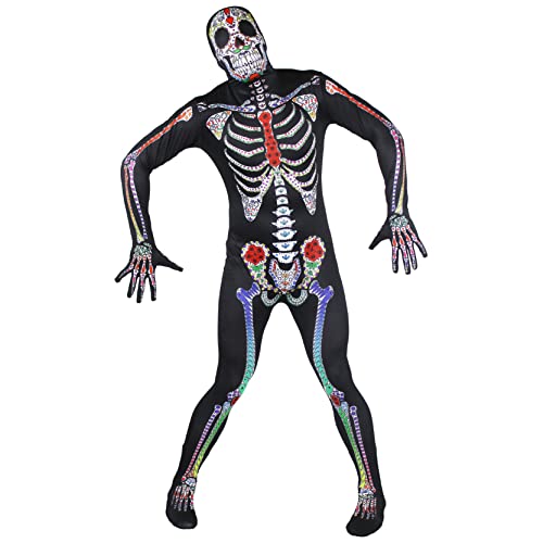 ILOVEFANCYDRESS - Disfraz de esqueleto de calavera de azúcar para Halloween, diseño del día mexicano de los muertos, estampado de color de Cinco de Mayo, talla M, hasta 96,5 cm de pecho