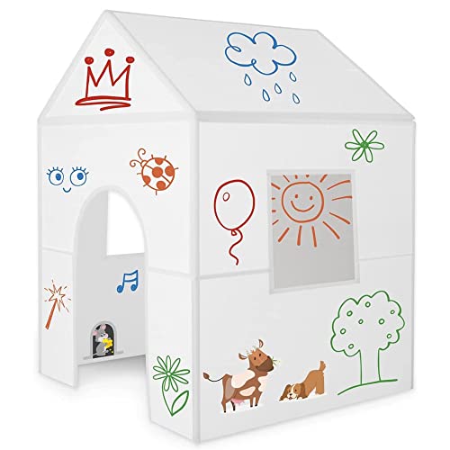 ImagiNew Playhome - Casita Infantil Exterior y Interior para Pintar y borrar - Jardin - Casa Montessori Juguetes niños 3- 7 años Tipi Juegos Realo niña y niño