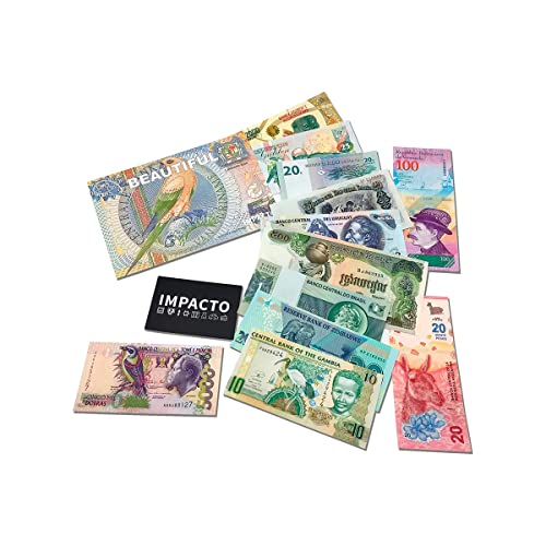 IMPACTO COLECCIONABLES Billetes de Colección - Incluye 12 Billetes más Bonitos del Mundo - Billetes del Mundo - Coleccionable con Certificado de Autenticidad