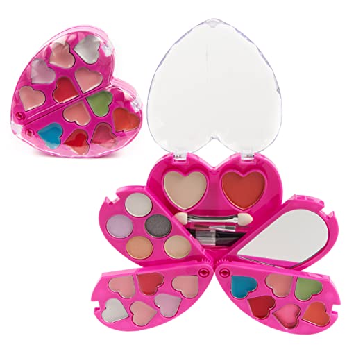 Inca - Kit de Maquillaje para Niñas - Estuche Maquillaje Infantil No Tóxico - Cosméticos Lavables y Fáciles de Eliminar para Niñas - Set Maquillaje Niña Forma de Corazón + Espejo Incluido