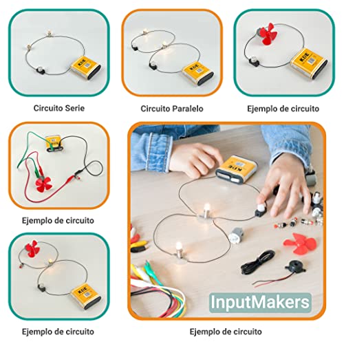 InputMakers Kit Eléctrico Material Escolar Avanzado - Set para Circuito, para Manualidades con Motores eléctricos pequeños y Pila petaca