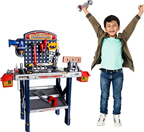 Iso Trade- Workbench for Children Set do-it-Yourself Screws Lots of Accessories 11407 Herramientas de Juguete, Multicolor