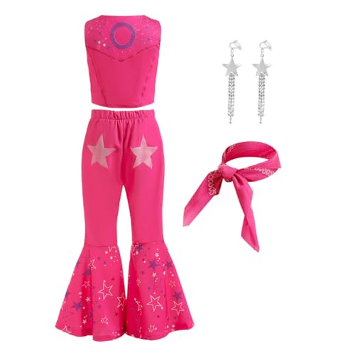JANGZIIA Vestidos Barbie Niña Traje de Película Conjunto Uniforme de Vaquera Rosa para Halloween Carnaval Fiesta de Cumpleaños Niños 4-12 Años (130 (Altura 120-130cm))