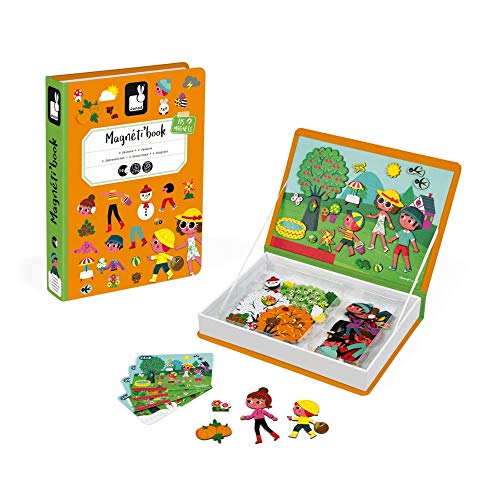 Janod - Magneti'Book Crazy Faces Juguete Educativo, Niños (J02716) + MAGNETI'BOOK 4 Estaciones Juego Magnetibook, Color Naranja (Juratoys J02721)