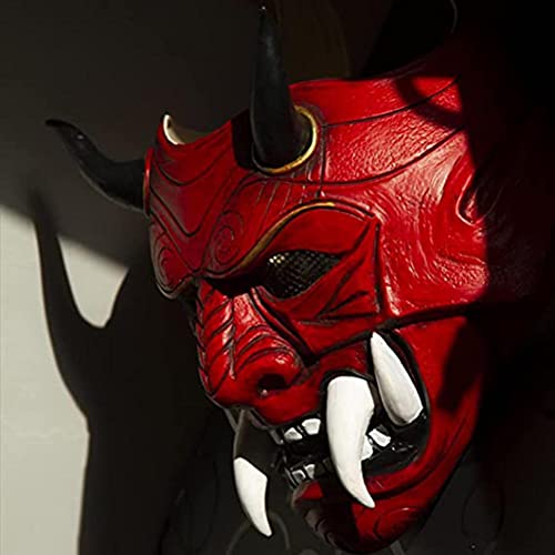 Japonés Demon Demon Kabuki Hannya Máscara Demon Oni Samurai Kabuki Prajna Devil Mask, Japanese Demon Prajna Face Cover Halloween Japanese Prajna Ghost Cosplay Hanya Face Cover (A)
