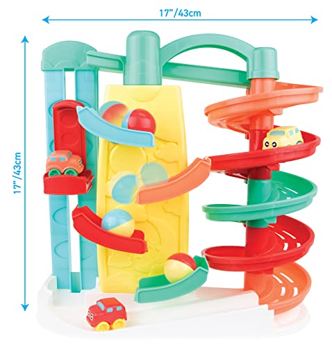 JC TOYS- Mi Primer Parking de Coches Rolling Ramp Lots to Play Toys, Incluye Aparcamiento de Coches de Juguete y Pista de rampas, fomenta la imaginación y Creatividad, Multicolor, Unisex, +18 Meses