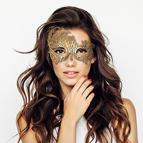 JCSTEU Mascarada Máscara Sexy Mujer Fashion Cortado con Láser para Metal Partido Cosplay Veneciano Máscara (dorado 01)