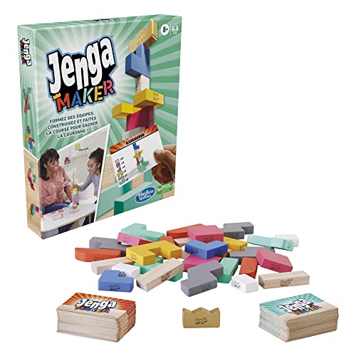 Jenga Maker - Torre de apilamiento con Bloques de Madera Maciza auténtica para niños a Partir de 8 años para 2 a 6 Jugadores