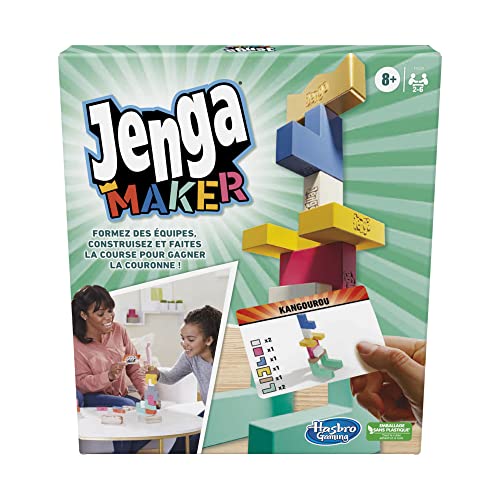 Jenga Maker - Torre de apilamiento con Bloques de Madera Maciza auténtica para niños a Partir de 8 años para 2 a 6 Jugadores