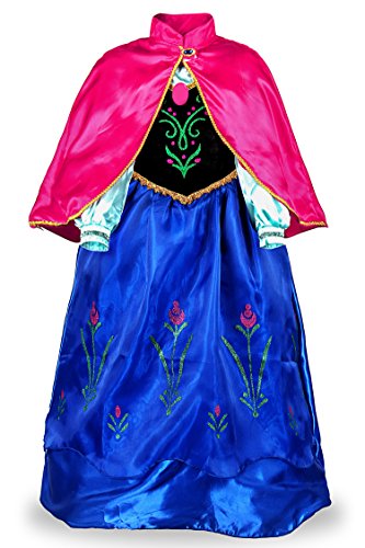 JerrisApparel Niña Princesa Anna Disfraz Fiesta de Cosplay Lujo Vestido (7-8 años, Azul)