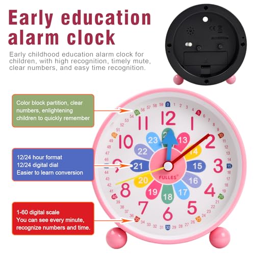 Jinlaili Despertador Infantil, Despertador Silencioso Despertador Sin Tick Tick, Reloj de Aprendizaje con luz Nocturna, Despertador Digital para niños, Despertador analógico para niños (Azul)