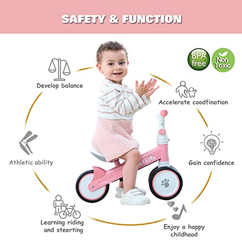 JOLLITO Baby Balance Bike, Adjustable Toddler Baby Bicycle 12-24 Months with 3 Silent Wheels, No Pedal Toddlers Walker Bike Riding Toy for 1 Year Old Boys Girls