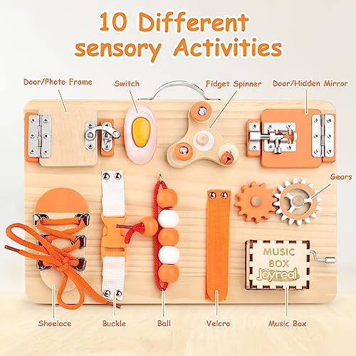 Joyreal Paneles Sensoriales Montessori - Busy Board de Madera con Espejo Juguetes Niños 1 2 3 4 Años Juegos Educativos Regalos para Niños