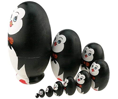 Juego de 10 piezas lindo tema animal pingüino forma de huevo de madera hecho a mano anidando muñecas matryoshka para niños juguete pingüino regalo