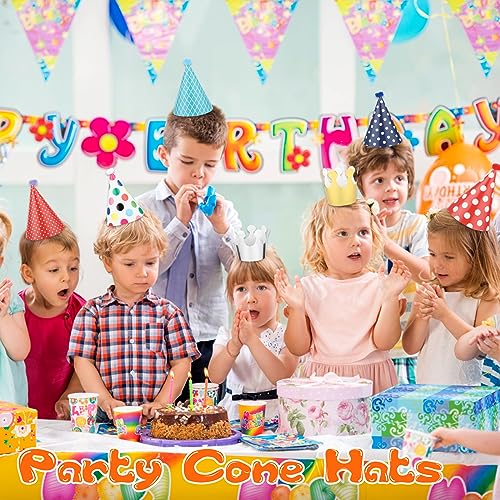 Juego de 11 sombreros de fiesta de cumpleaños, coloridos sombreros de fiesta con cono, sombreros de fiesta para cumpleaños, 9 sombreros de fiesta con pompones y 2 coronas de cumpleaños, adecuados para