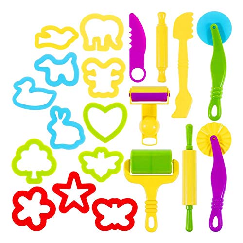 Juego de 20 herramientas de Playdough Play Dough Tools Kit de accesorios para masa de plastilina, moldes de corte en forma de rodillo Pin Pretend Play Accesorios para niños pequeños niñas y niños