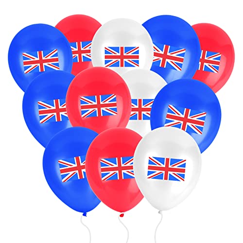 Juego de 30 globos de bandera de Reino Unido, 12 pulgadas, rojo, blanco, azul, suministros de fiesta para cumpleaños de Su Majestad Rey, decoraciones de eventos reales con temática británica
