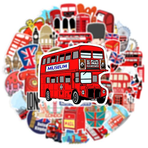 Juego de 50 pegatinas de autobús de Londres para autobús de Londres con diseño de autobús de Londres y autobús, ideal para adultos y niños