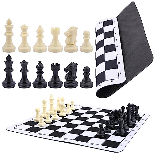 Juego de ajedrez y damas portátil, tablero de ajedrez enrollable de 235 mm con bolsa de cordón, juego de ajedrez plegable enrollable, juego de ajedrez de viaje para niños y adultos (negro)