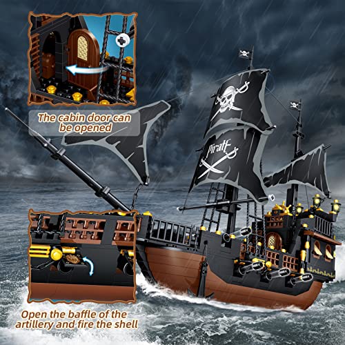 Juego de bloques de construcción de barco pirata Black Hawk Ideas, juguete de construcción para piratas, regalo para 6-10 niños y niñas, bloques de sujeción para adultos, barco pirata (compatible con