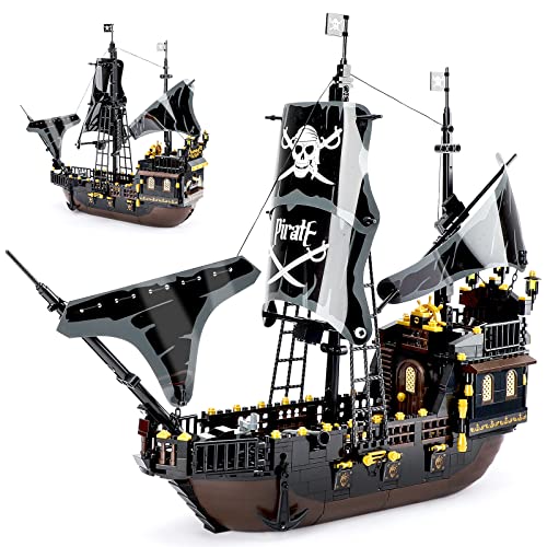 Juego de bloques de construcción de barco pirata Black Hawk Ideas, juguete de construcción para piratas, regalo para 6-10 niños y niñas, bloques de sujeción para adultos, barco pirata (compatible con