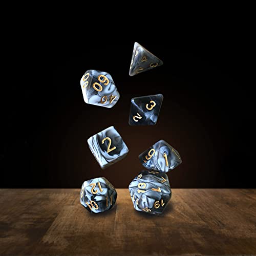 Juego de dados Polyhedron DND, 7 dados de juego en blanco y negro para mazmorras y dragones D&D RPG Magic Table Game Dice, D4 D8 D10 D12 D20
