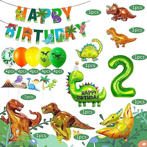 Juego de decoración de cumpleaños de dinosaurio para 2 cumpleaños de niño, globo XXL de dinosaurio, decoración de cumpleaños de Jungle para niños de 2 años, globos verdes para dinosaurios, fiestas,
