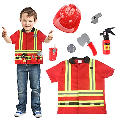 Juego de disfraz de bombero para niños, juego completo de disfraz de bombero, juego de rol y accesorio para niños y niñas