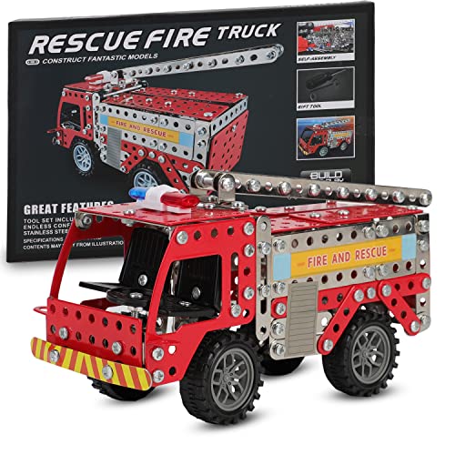 Juego de erector para niños a partir de 7 años, niños y niñas, juguetes de construcción STEM para camiones de bomberos - Kit de construcción de metal para niños y niñas de 7, 8, 9, 10 años, 292 piezas